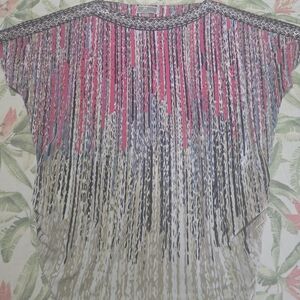 JM Collection Vibrant Pink and Tan Blouse